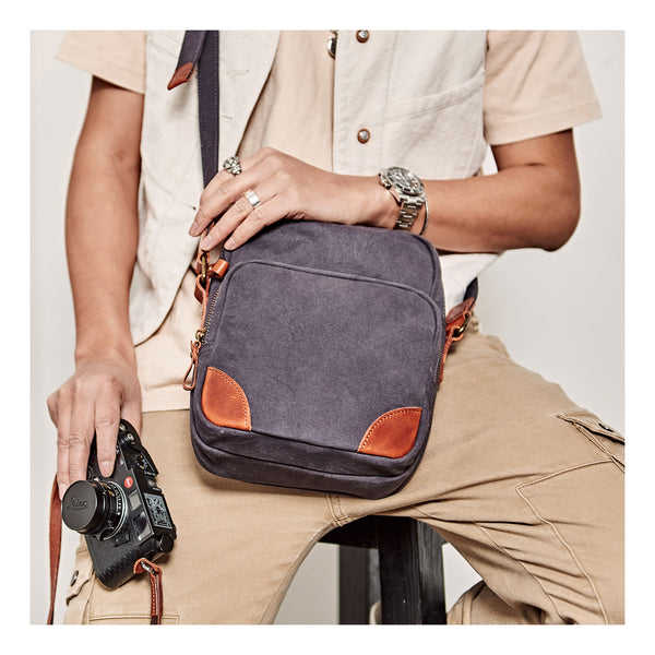 Cool Leahter Canvas Mens Side Bag Coffee Vertical Messenger Bags Courier Bag for Men - iwalletsmen