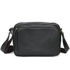 Black Leather Mens Casual Small Courier Bags Messenger Bag Dark Coffee Postman Bags For Men - iwalletsmen