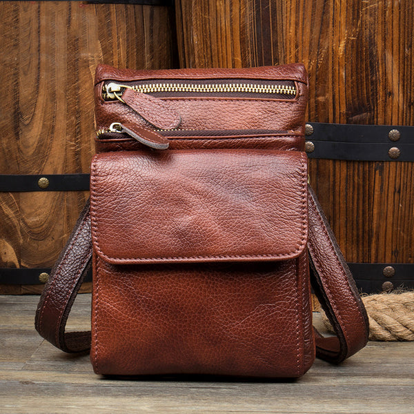 Brown Cool Leather Mens Belt Pouch Bag Mini Messenger Bag Side Bag Waist Bag for Men - iwalletsmen