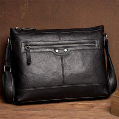 Cool Black Leather Mens Postman Bag Messenger Bags Side Bag Courier Bags for Men - iwalletsmen