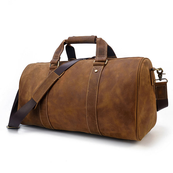 Cool Brown Leather Men's Overnight Bag Large Travel Bag Duffel Bag Weekender Bag For Men - iwalletsmen