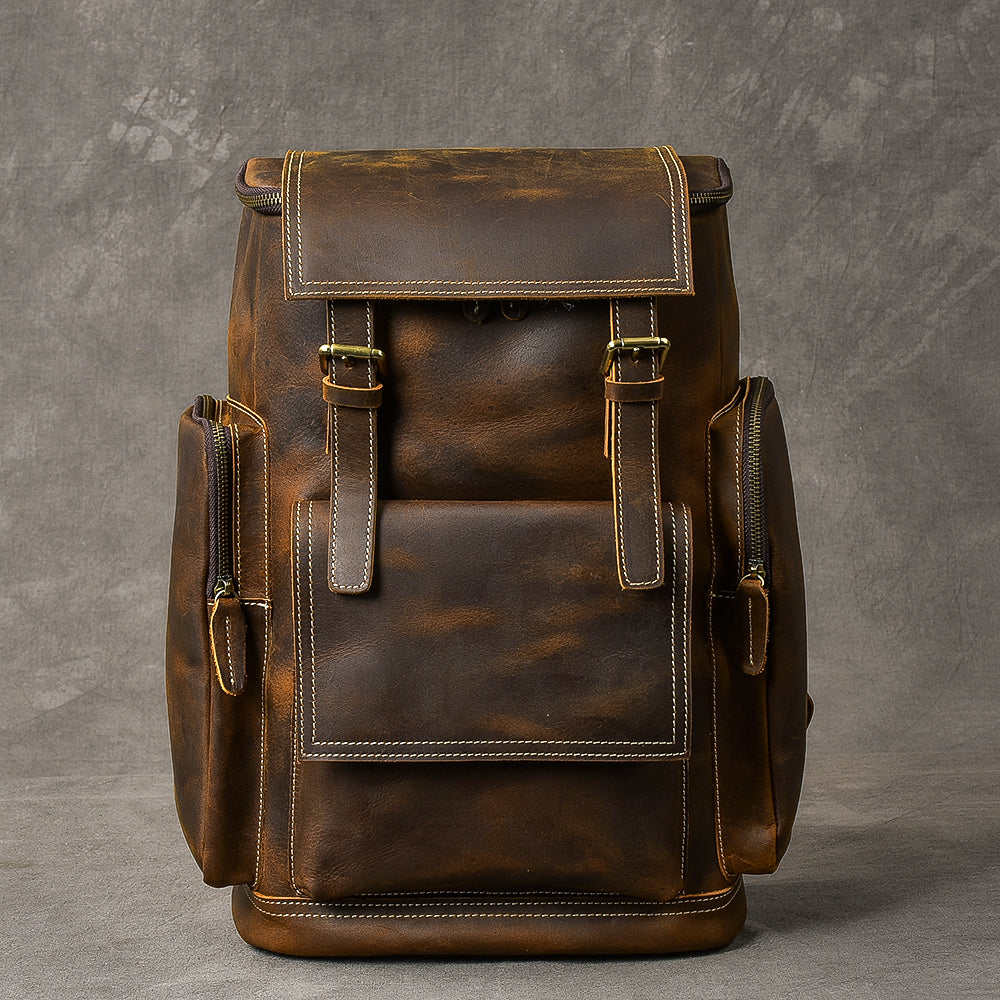Brown Leather Mens 15" Laptop Backpack Travel Backpack Coffee College Backpack for Men - iwalletsmen