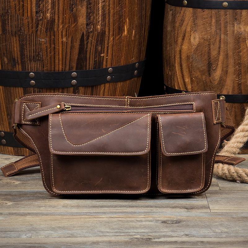 Vintage Brown Leather Fanny Pack Mens Waist Bags Hip Pack Belt Bags Bumbags for Men - iwalletsmen