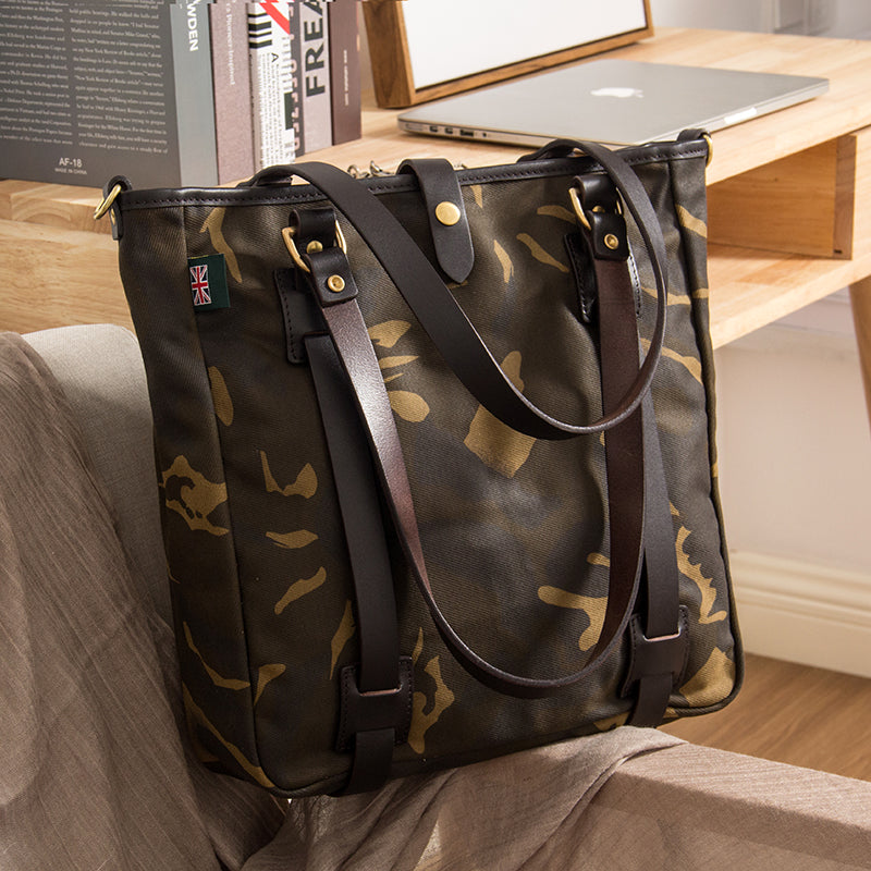 Waxed Canvas Mens Womens Handbag 14'' Tote Bag Camouflage Shoulder Bag Tote Purse For Men - iwalletsmen