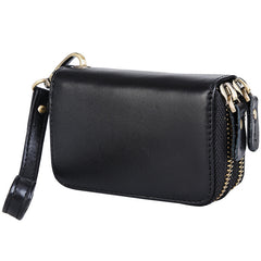 Cool Black Mens Double Zipper Leather Car Key Wallet Key Holder Change Holder For Men - iwalletsmen