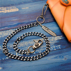Badass Men's Skull Feather Pendant Wallet Chain Long Pants Chain Biker Wallet Chain For Men - iwalletsmen