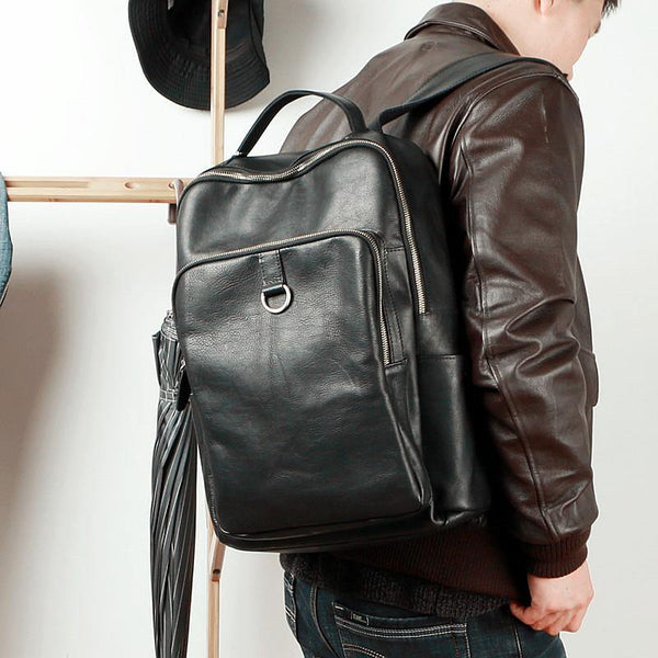 Cool Camel Leather Mens Travel Black Backpack Work 14 inches Brown Work Backpack For Men - iwalletsmen