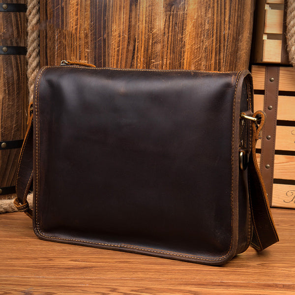 Fashion Dark Brown Leather 11 inches Postman Bag Messenger Bags Courier Bag for Men - iwalletsmen