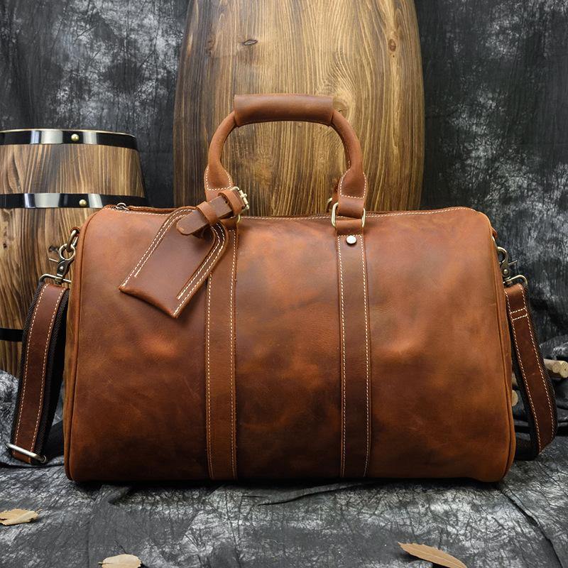 Cool Brown Leather Mens Weekender Bag Dark Coffee Travel Duffle Bag for Men - iwalletsmen