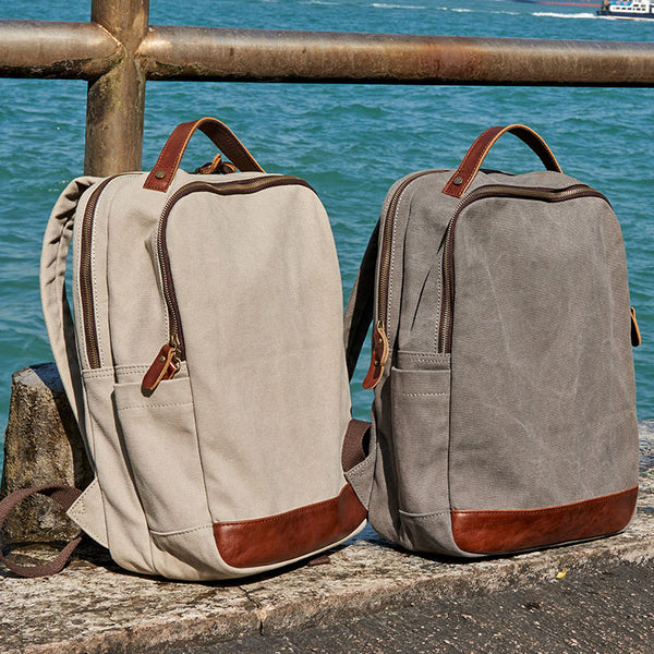 Cool Canvas Leather Mens Backpack Canvas Travel Bag Canvas School Bag for Men - iwalletsmen
