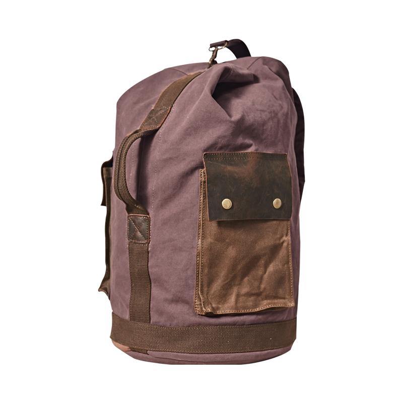 Waxed Canvas Leather Mens Large Backpack Canvas Travel Backpack Barrel Travel Backpacks for Men - iwalletsmen
