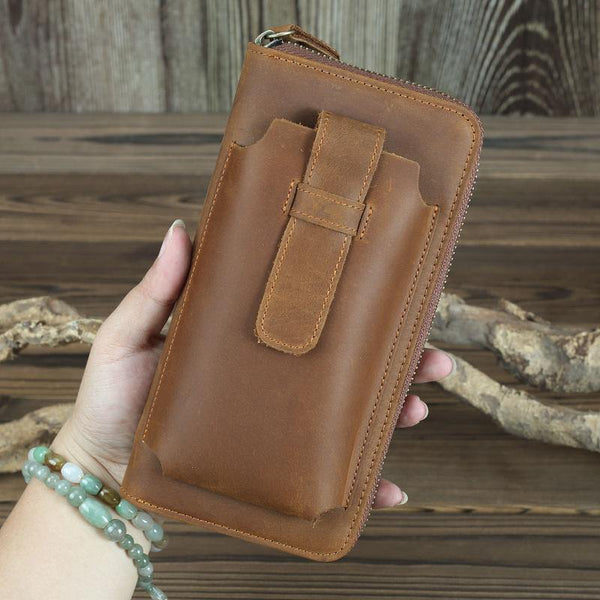 Brown Vintage Leather Long Wallet for Men Bifold Black COffee Phone Clutch Wallet For Men - iwalletsmen