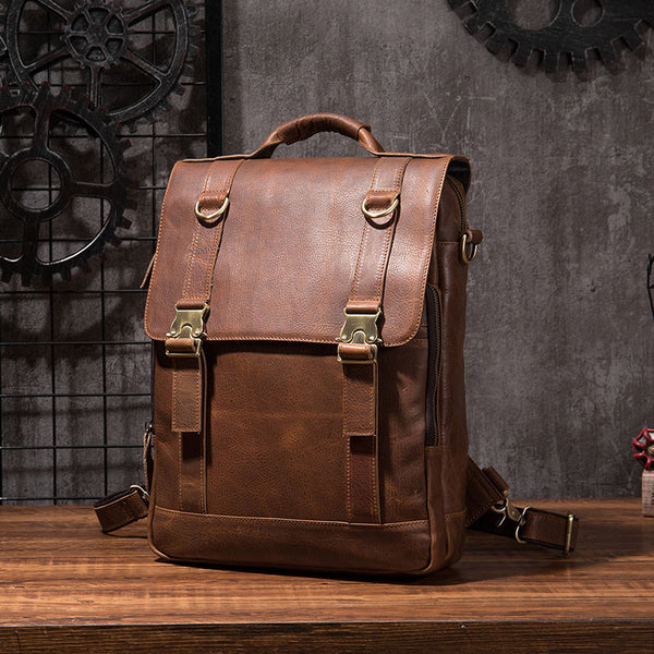 Cool Mens Leather Backpack School Backpack Leather Laptop Backpack for Men - iwalletsmen