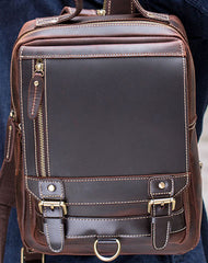Cool Leather Coffee Mens Backpack Vintage School Backpack Laptop Backpack for Men - iwalletsmen