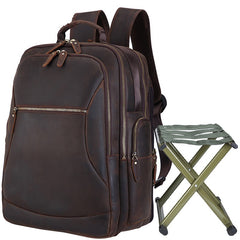 Dark Brown Leather Men's 17-inch Huge Computer Backpack Large Travel Backpack Large College Backpack For Men - iwalletsmen
