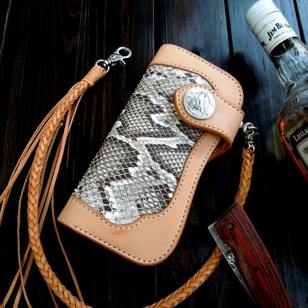 Handmade Leather Biker Wallet Mens Cool Chain Wallet Trucker Wallet with Chain