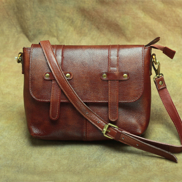 Vintage Brown Leather Men's Side Bag Messenger Bag Brown Courier Bag For Men - iwalletsmen
