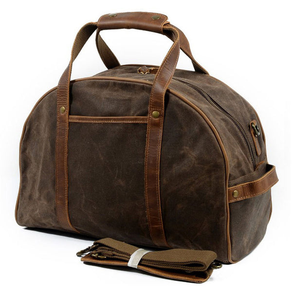 Mens Waxed Canvas Leather Small Weekender Bag Canvas Handbag Travel Bag for Men - iwalletsmen