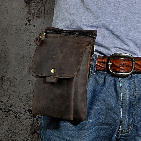 Leather Mens Small Side Bag COURIER BAG Waist Bag Holster Belt Case Belt Pouch for Men - iwalletsmen
