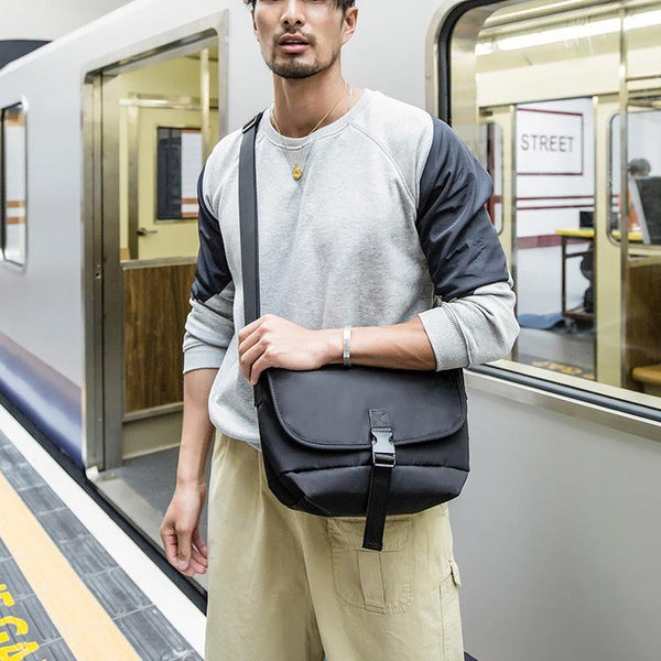 Cool Black Mens 10 inches Nylon Cloth Side Bag Black Messenger Bags Postman Bag for Men - iwalletsmen