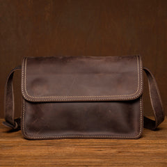 Cool Dark Brown Mens Leather 8inches Small Courier Bag Side Bags Messenger Bags for Men - iwalletsmen