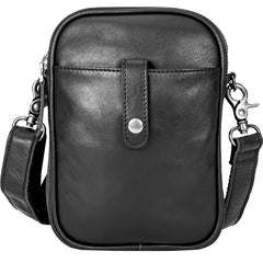 Black Leather Mens Small Belt Pouch Phone Shoulder Bag Belt Bag Side Bag for men - iwalletsmen