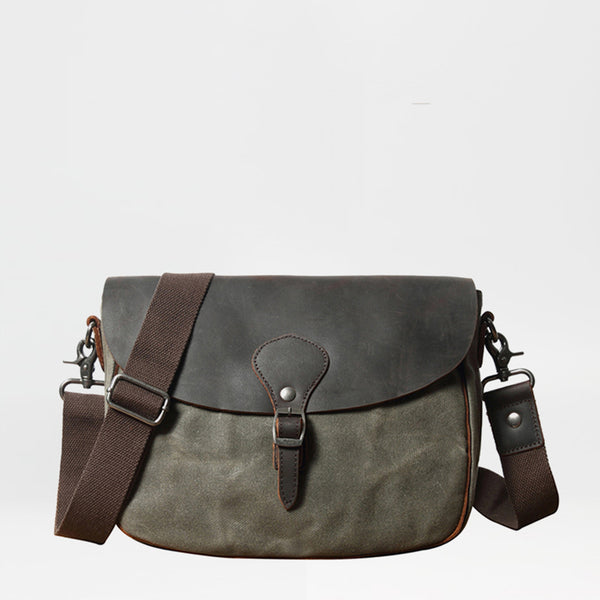 Cool Waxed Canvas Leather Mens Casual Small Green Side Bag Messenger Bag For Men - iwalletsmen