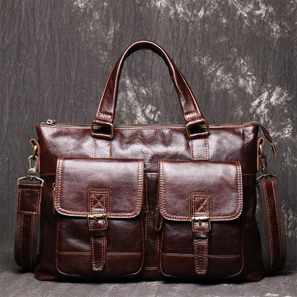 Oiled Leather Men's Red Brown Professional Briefcase 14‘’ Laptop Handbags Business Bag For Men - iwalletsmen