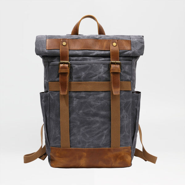 Waxed Canvas Leather Mens Waterproof Black Travel Backpack 15'' Green Computer Hiking Backpack for Men - iwalletsmen