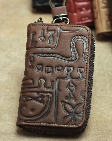 Cool Leather Aztec Designed Mens Car Key Key Wallet Small Key Holders for Men - iwalletsmen