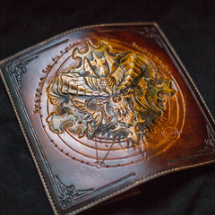 Handmade Leather Tooled  Diablo Skull Mens Chain Biker Wallet Cool Leather Wallet With Chain Wallets for Men