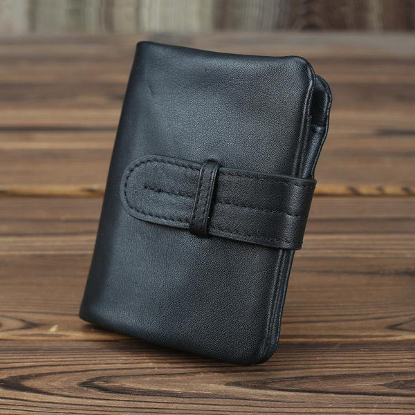 Black Leather Men's Bifold Long Wallet with Coin Pocket Billfold Wallet Card Wallet For Men - iwalletsmen