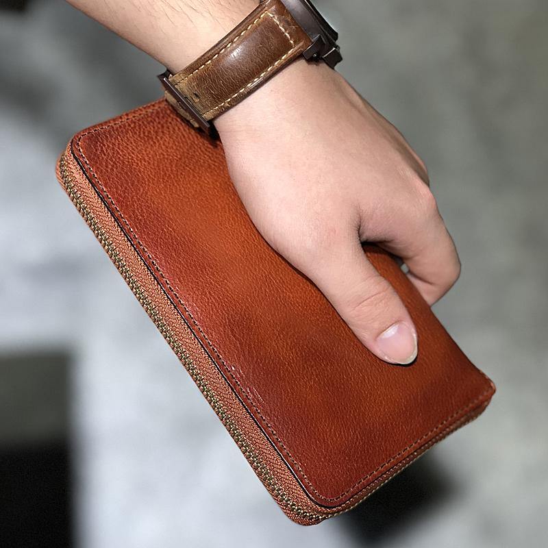 Full Grain Leather Wallet Handmade Long Wallet Card Holder Wallet 14115 Brown