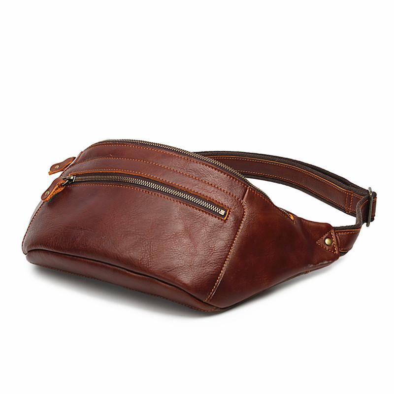 Classic Men's Bum Bag In Brown Multi-pocket Leather, 50% OFF