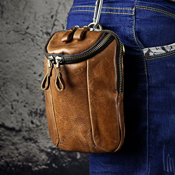 Small Mens Leather Side Bag Belt Pouch Holster Belt Case Waist Pouch for Men - iwalletsmen