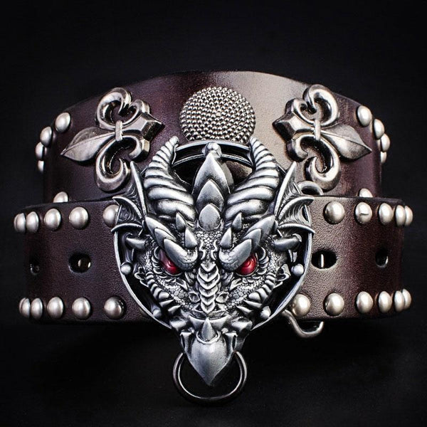 Handmade Genuine Leather Punk Rock Dragon Mens Cool Men Biker Trucker Leather Belt