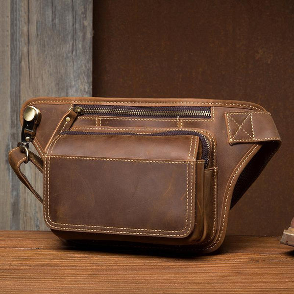 Cool Brown Leather Fanny Pack Mens Waist Bags Hip Pack Belt Bag Bumbags for Men - iwalletsmen