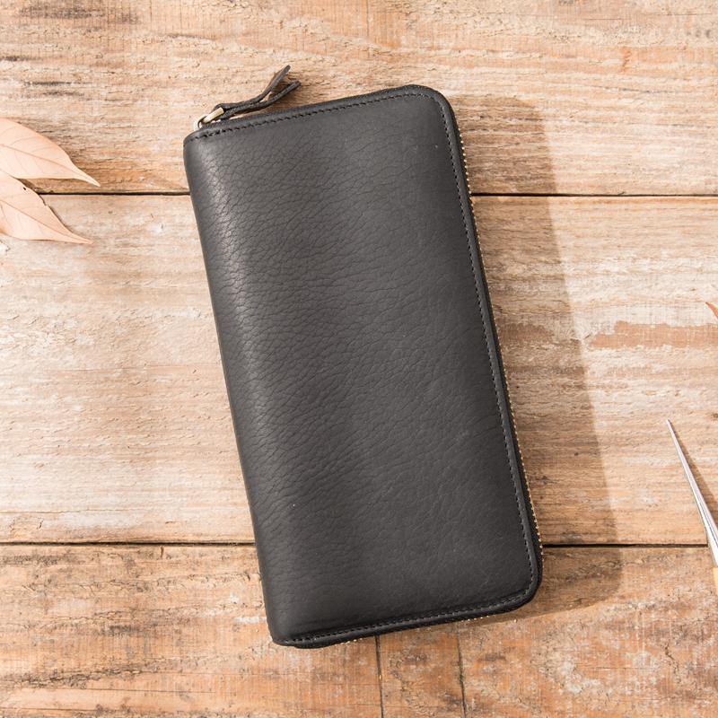 Cool Black Leather Mens Zipper Clutch Wallet Long Wallet Black Cell Phone Long Wallet for Men - iwalletsmen