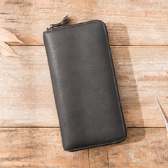 Cool Black Leather Mens Zipper Clutch Wallet Long Wallet Black Cell Phone Long Wallet for Men - iwalletsmen