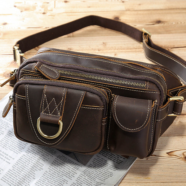 Vintage Large Brown Leather Men's Fanny Pack Brown Waist Bag Hip Pack For Men - iwalletsmen