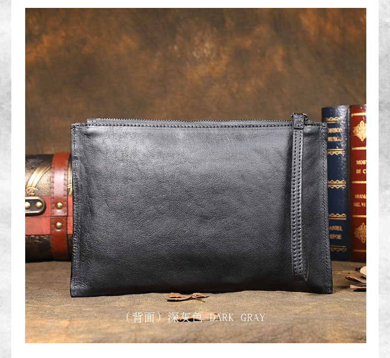Handmade Leather Mens Brown Long Leather Wallet Wristlet Bag Envelope Bag Clutch Wallet for Men - iwalletsmen