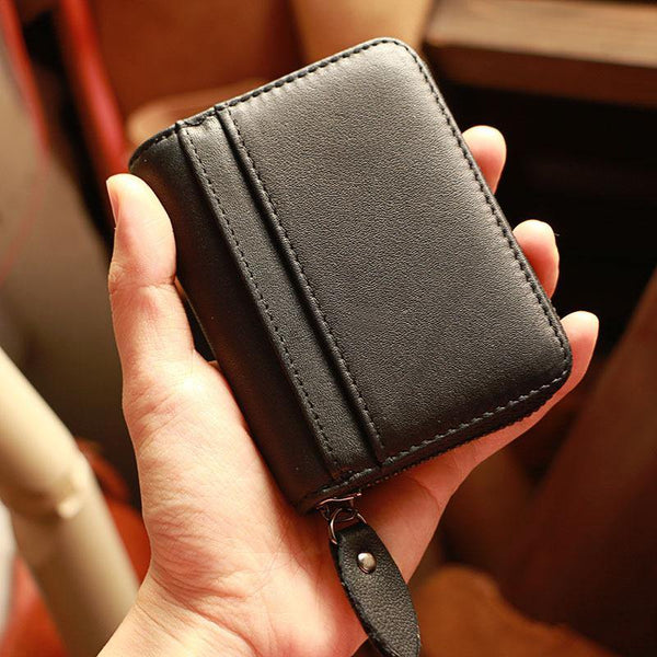 Black Leather Mens Card billfold Wallet Zipper Small Card Wallet Card Holders For Men - iwalletsmen