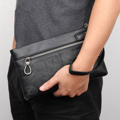 BLACK MENS LEATHER Yellow SLIM ZIPPER CLUTCH WRISTLET PURSE BAG CLUTCH BAG FOR MEN - iwalletsmen