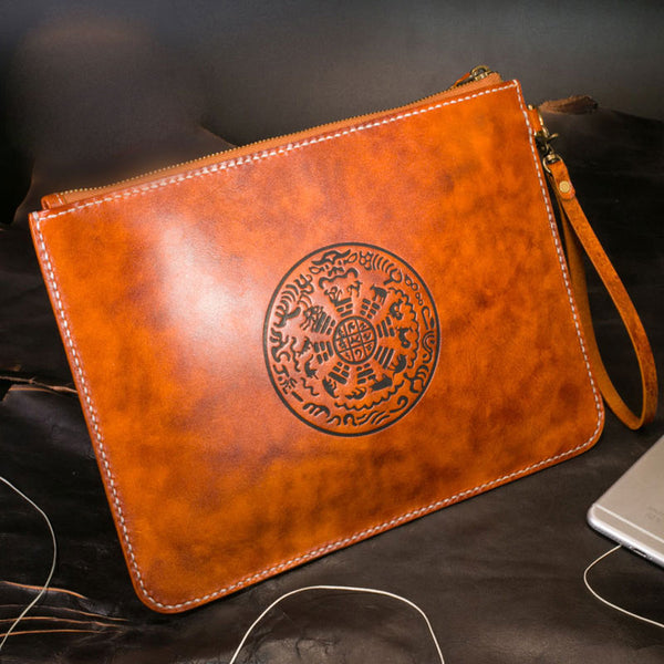 Handmade Leather Mens Clutch Cool Slim Wallet Zipper Clutch Wristlet Wallet for Men - iwalletsmen