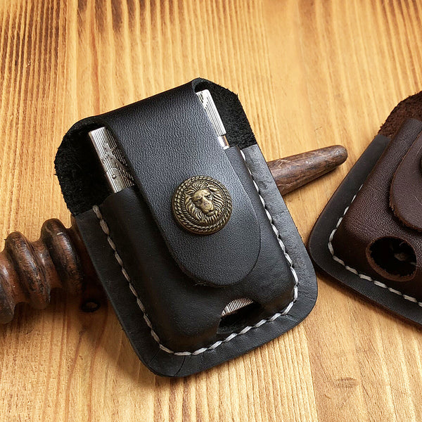 Handmade Mens Black Leather Classic S.T.Dupont Lighter Case S.T.Dupont Lighter Holder with Belt Loop - iwalletsmen