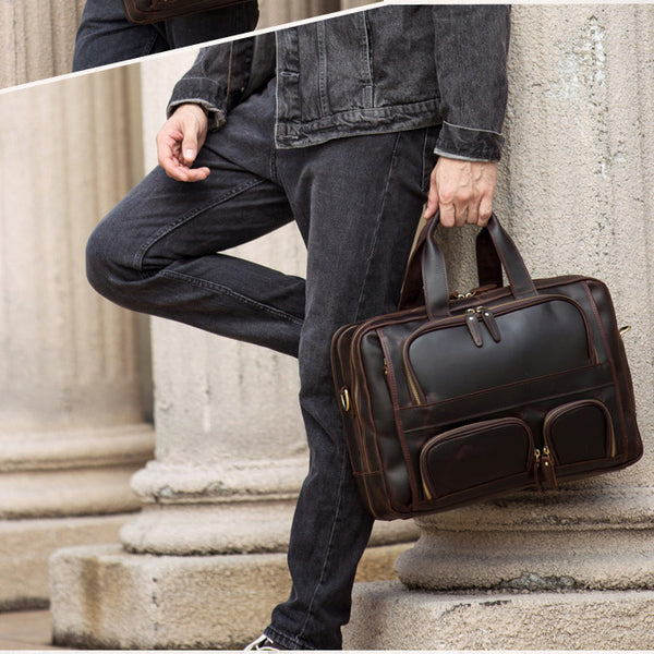 Vintage Leather Men's Briefcase 15‘’ Laptop Briefcase Professional Bag For Men - iwalletsmen