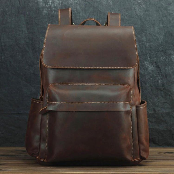Best Brown Mens Leather 14 inches School Backpack Travel Backpack Top Computer Backpack For Men - iwalletsmen