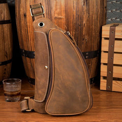 Cool Brown Leather Mens Sling Pack Sling Bags Crossbody Pack Chest Bag for men - iwalletsmen