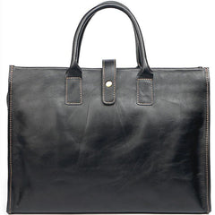 Vintage Black Mens Leather Briefcase Work Handbags Blue 14'' Computer Briefcases For Men - iwalletsmen
