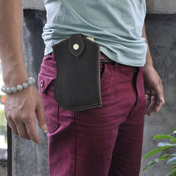 Small Mens Leather Belt Pouch Cell Phone Holster Belt Cases Waist Pouch for Men - iwalletsmen
